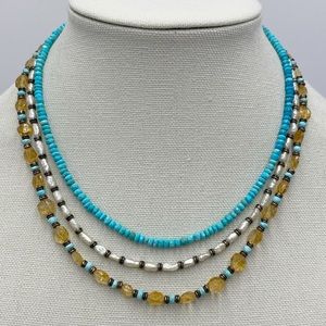 Layered Turquoise Howlite And Freshwater Pearls Three Strand Necklace Vintage